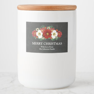 Chalkboard Red Floral Christmas Custom Label