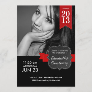 Chalkboard Red Ribbon Class of 2013 Big Photo Grad Invitation