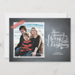 Chalkboard Red Washi Tape Script Holiday Card<br><div class="desc">This rustic chalkboard style invitation is made exclusively for Zazzle and is perfect for a nostalgic yet modern seasonal greeting. Printed “washi” tape in red accent your photo with white script typography printed on a chalkboard background. Add an Envelopments Holiday Stamp from our extensive postage collection to match perfectly with...</div>