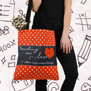 Chalkboard Red White Polka Dots Teacher Tote Bag