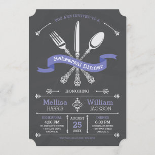 Chalkboard Rehearsal Dinner Purple Ribbon Invitation