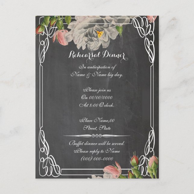 chalkboard rehearsal dinner,wedding rehearsal postcard (Front)