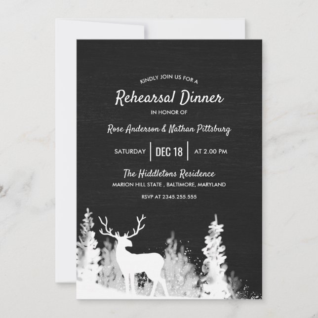 Chalkboard Reindeer Christmas Rehearsal Dinner Invitation (Front)