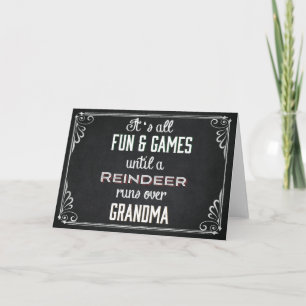 Chalkboard Reindeer Runs over Grandma Holiday Card
