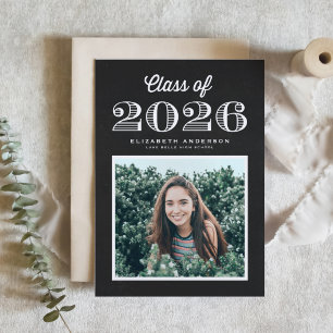 Chalkboard Retro Class of 2024 Photo Graduation Invitation