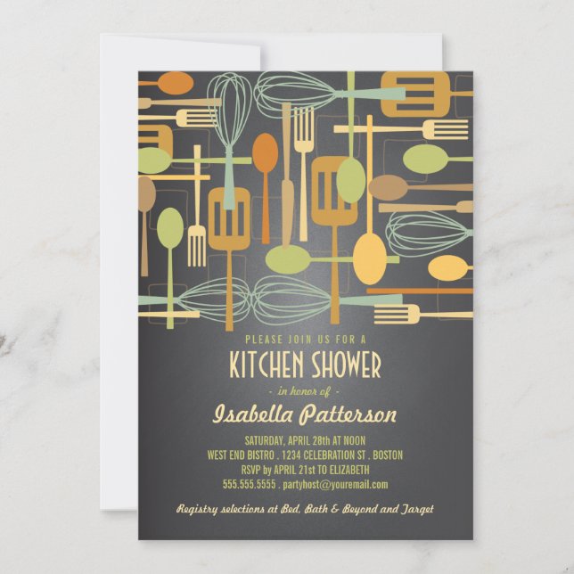 Chalkboard Retro Stock the Kitchen Bridal Shower Invitation (Front)