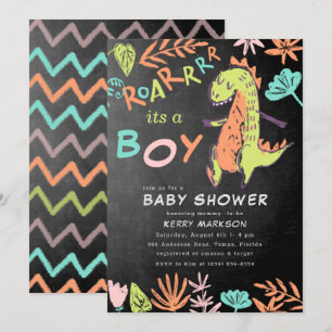 Chalkboard Roar its a Boy Cute Dino Baby Shower  Invitation