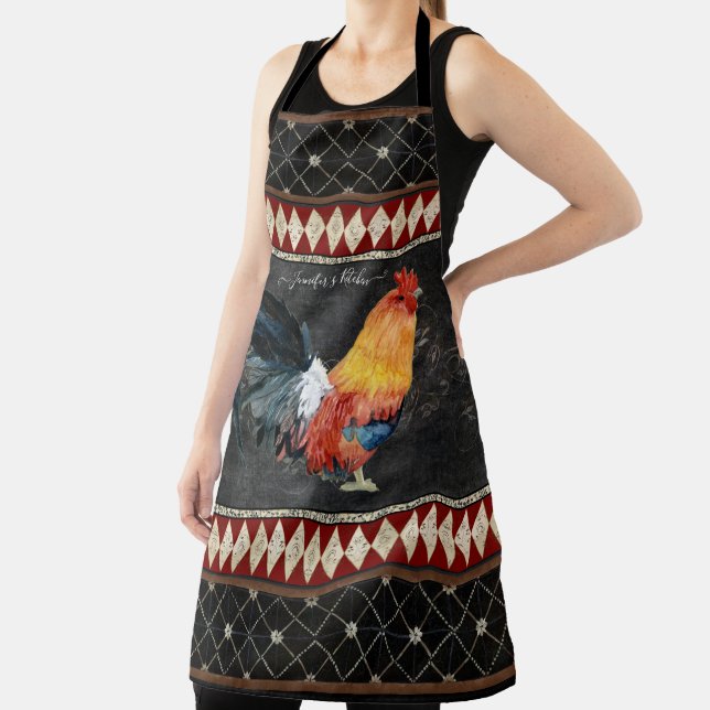 Chalkboard Rooster Watercolor Art Rustic Farmhouse Apron (Insitu)