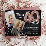 Chalkboard RoseGold Balloons 2 Photo 40th Birthday Invitation<br><div class="desc">Celebrate the milestone of stepping into the fabulous 40s with these unique 'Chalkboard Rose Gold Balloons 40th Birthday Invitations'. Enriched with a rustic chalkboard background and shimmering faux rose gold glitter flecks, these invites exude vintage charm and modern elegance. Upload a then-and-now photo of the birthday star and customise the...</div>