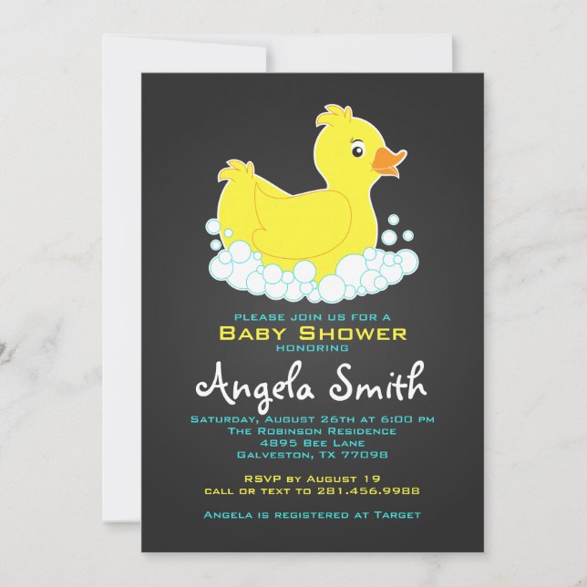 Chalkboard Rubber Ducky Baby Shower Invitation (Front)
