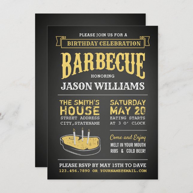 Chalkboard Rustic BBQ Birthday Party Invitations (Front/Back)