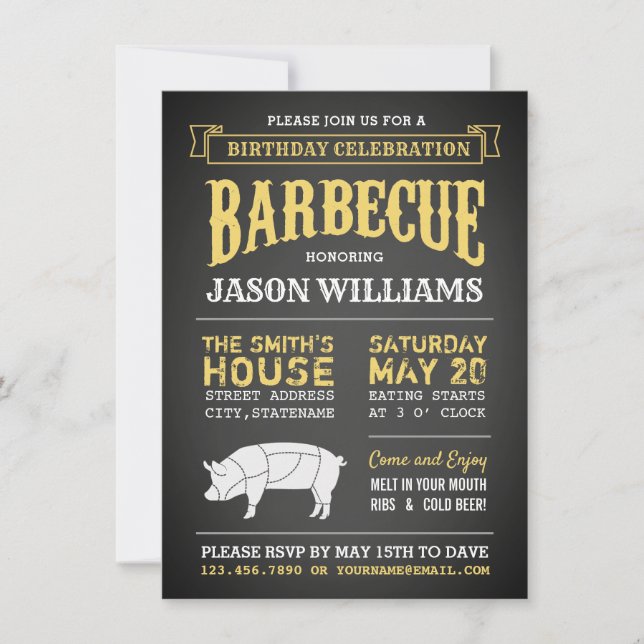 Chalkboard Rustic Birthday Party BBQ Invitations (Front)