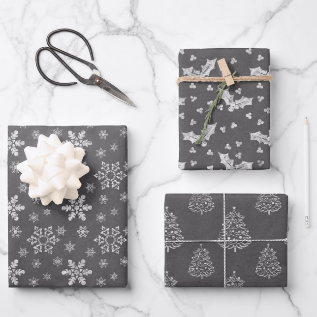 Chalkboard Rustic Black And White Christmas Wrappi Wrapping Paper Sheet (Front)
