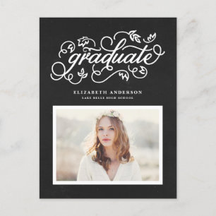 Chalkboard Rustic Calligraphy Photo Graduation Announcement Postcard