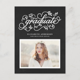Chalkboard Rustic Calligraphy Photo Graduation Announcement Postcard