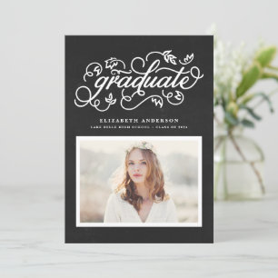 Chalkboard Rustic Calligraphy Photo Graduation Invitation