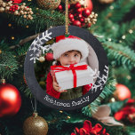 Chalkboard Rustic Circle Photo Snowflakes Ceramic Tree Decoration<br><div class="desc">Customise this ornament with your family photo and add your family name along with the year for this great Christmas keepsake.</div>