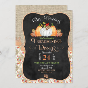 Chalkboard Rustic Country Friendsgiving Burlap Invitation