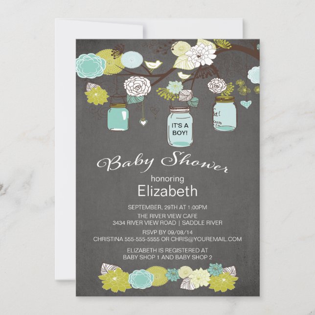 Chalkboard Rustic Country Mason Jar Baby Shower Invitation (Front)