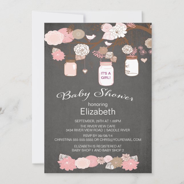 Chalkboard Rustic Country Mason Jar Baby Shower Invitation (Front)