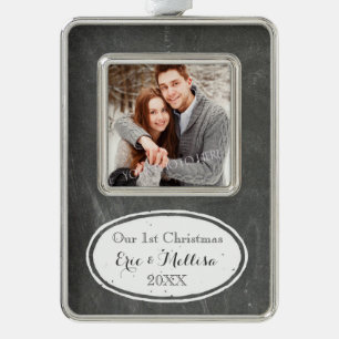 Chalkboard Rustic First Christmas Couple Ornament