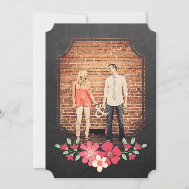 Chalkboard Rustic Floral Save the Date Typography Invitation (Front)