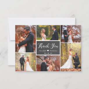 Chalkboard Rustic Script 6 Photo Collage Wedding Thank You Card
