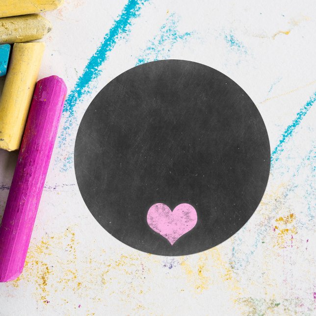 Chalkboard Rustic Shabby Chic Pink Chalk Heart Classic Round Sticker (Creator Uploaded)