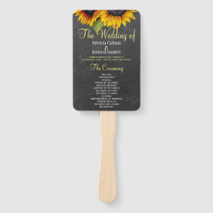 Chalkboard rustic sunflowers chic wedding program hand fan