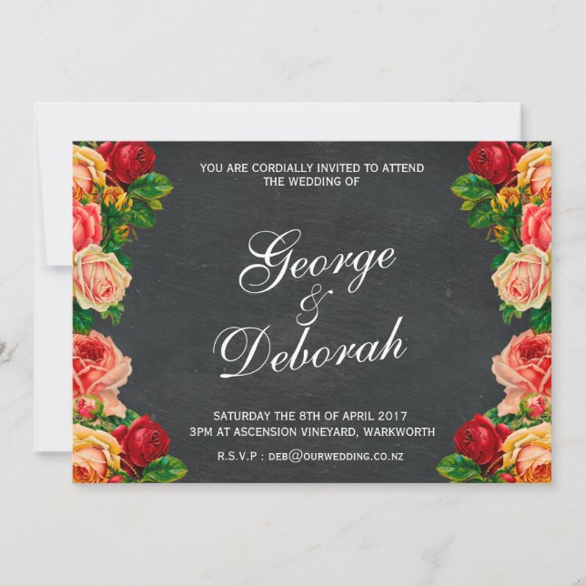 Chalkboard Rustic Vintage Rose Floral Landscape Invitation (Front)