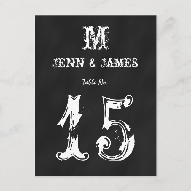 Chalkboard Rustic Wedding Table Number Card (Front)
