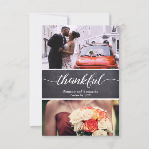 Chalkboard Rustic Wedding Thankful Script Thank You Card
