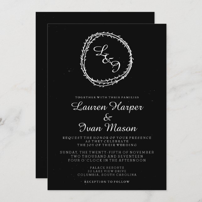 Chalkboard Rustic Wreath Wedding Invitation (Front/Back)