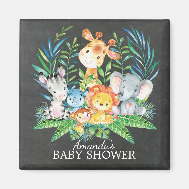 Chalkboard Safari Jungle Baby Shower Favour Magnet (Front)