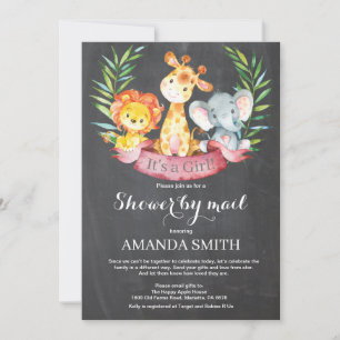 Chalkboard Safari Jungle Girl Baby Shower by Mail Invitation
