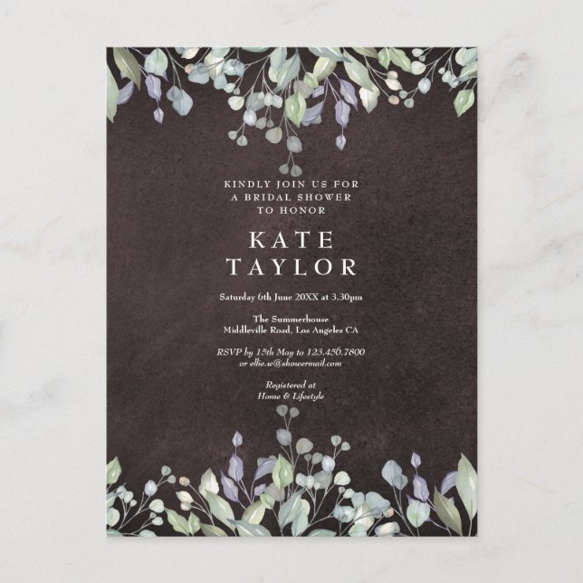 Chalkboard Sage and Lilac Floral Bridal Shower Announcement Postcard (Front)