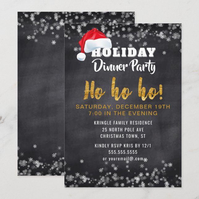 Chalkboard Santa Holiday Dinner Party Invitation (Front/Back)