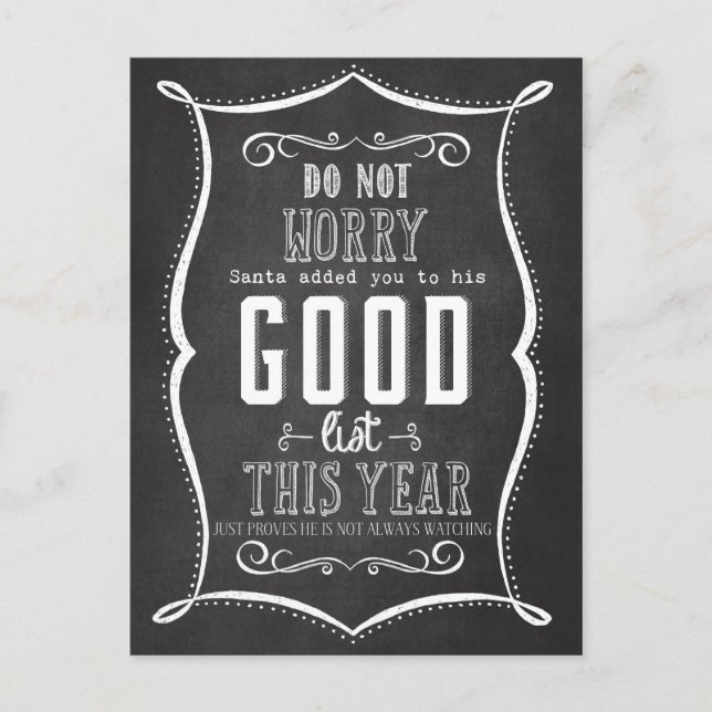 Chalkboard Santa's Good List Christmas Funny Holiday Postcard (Front)