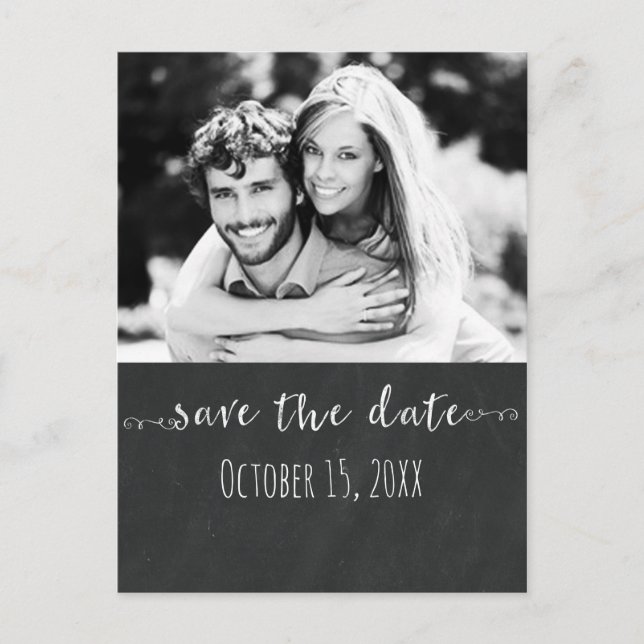 Chalkboard SAVE THE DATE Chalk Wedding Photo Announcement Postcard (Front)