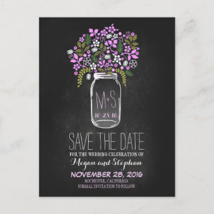 Chalkboard save the date - Floral Mason Jar Announcement Postcard