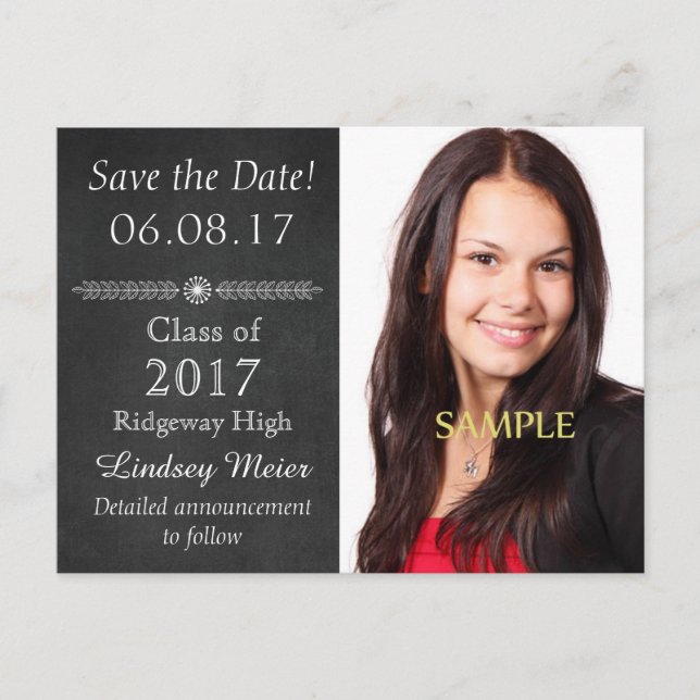 Chalkboard Save the Date Graduation Announcement Postcard (Front)