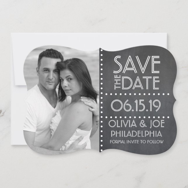 Chalkboard Save the Date with Custom Photo (Front)