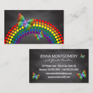 Chalkboard School Teacher   Rainbow Butterflies Business Card