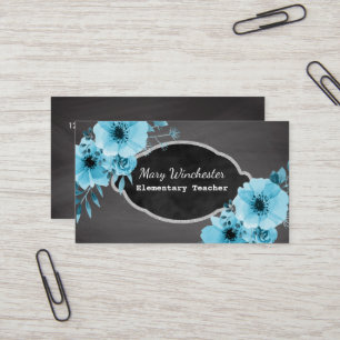 Chalkboard School Teacher   Tutor Education Floral Business Card