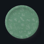 Chalkboard Science Doodles Birthday Party Supplies Paper Plate<br><div class="desc">This paper plate has pattern with various science elements like a light bulb, law of motion, dna icon, oxygen periodic element, magnet, chemical structure, refraction of light through glass prism, a laboratory flask, the chemical bond structure, a microscope, e=mc2 energy to mass relativity formulae and an atom. The background is...</div>