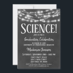 Chalkboard Science Graduation Party Invitation<br><div class="desc">A fun black and white chalkboard science graduation party invitation with glowing lights at the top.</div>