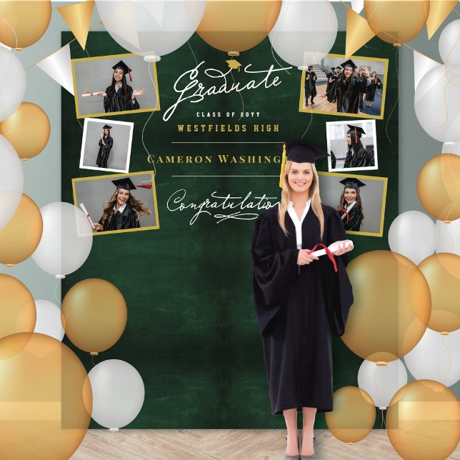 Chalkboard Script Graduation 6 Photo Backdrop Tapestry (Chalkboard Stylish Graduate Script Graduation Party 6 Photo Backdrop @ www.zazzle.com/color_therapy)