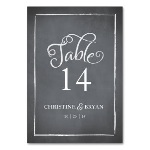 Chalkboard Script White Table Card