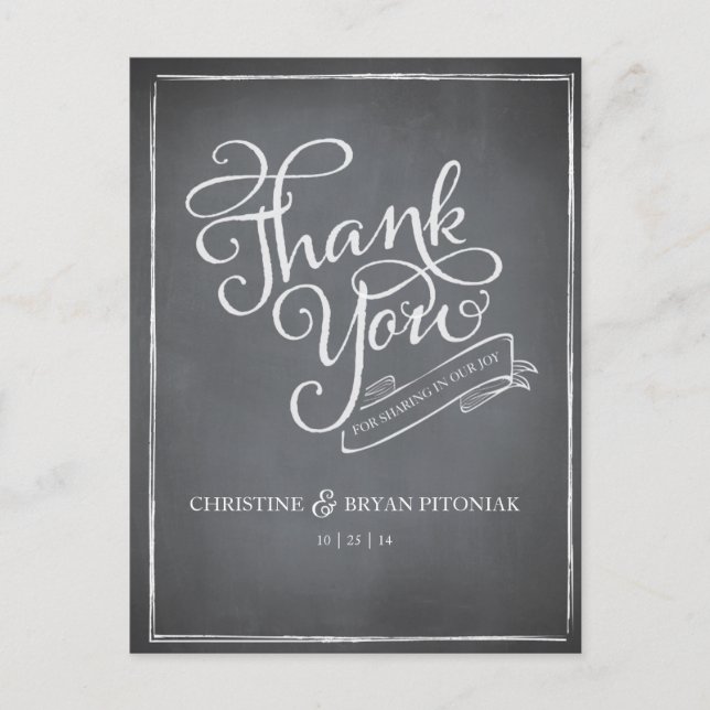Chalkboard Script White Thank You Card (Front)