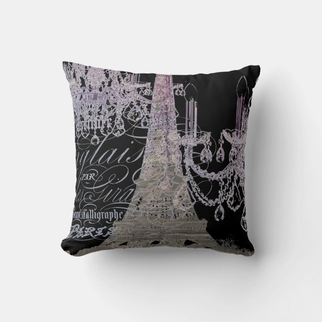 chalkboard scripts chandelier paris eiffel tower cushion (Front)
